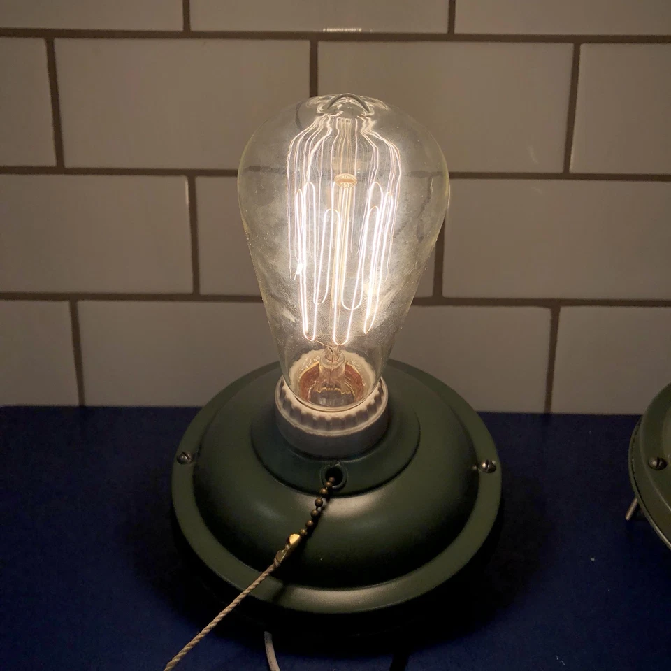 Wired Set Of 3 Antique Green Steampunk Flush Mount Fixtures 53E - Image 4 of 4