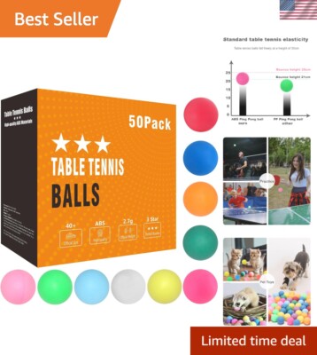 50 Pack Colored Ping Pong Balls - Durable ABS for Ultimate Play