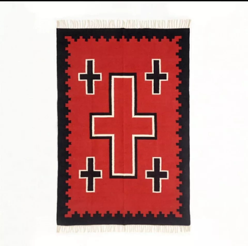 Alfombra Navajo de Lana Tejida a Mano Roja 9x12 pies Colección Nativo Americano Triple Western Foto 2 de 4