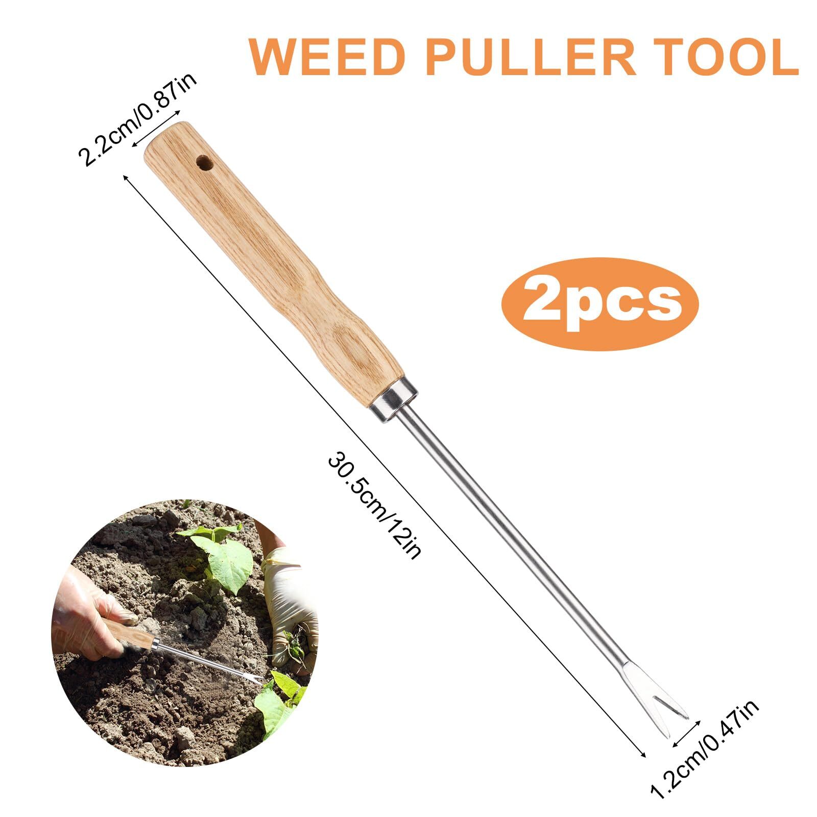 NQEUEPN 2pcs 12" Dandelion Tool 2-Pronged Manual Thistles Tool with Wooden Ha...