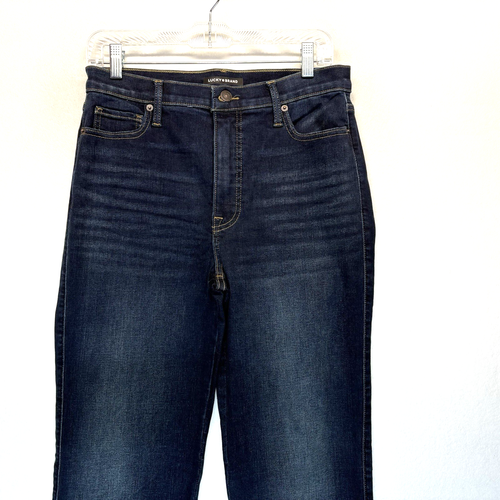 Pantalones de mezclilla Lucky Brand Uni Boot 4 (30-32) L tiro alto lavado oscuro bolsillo elástico - Imagen 3 de 7