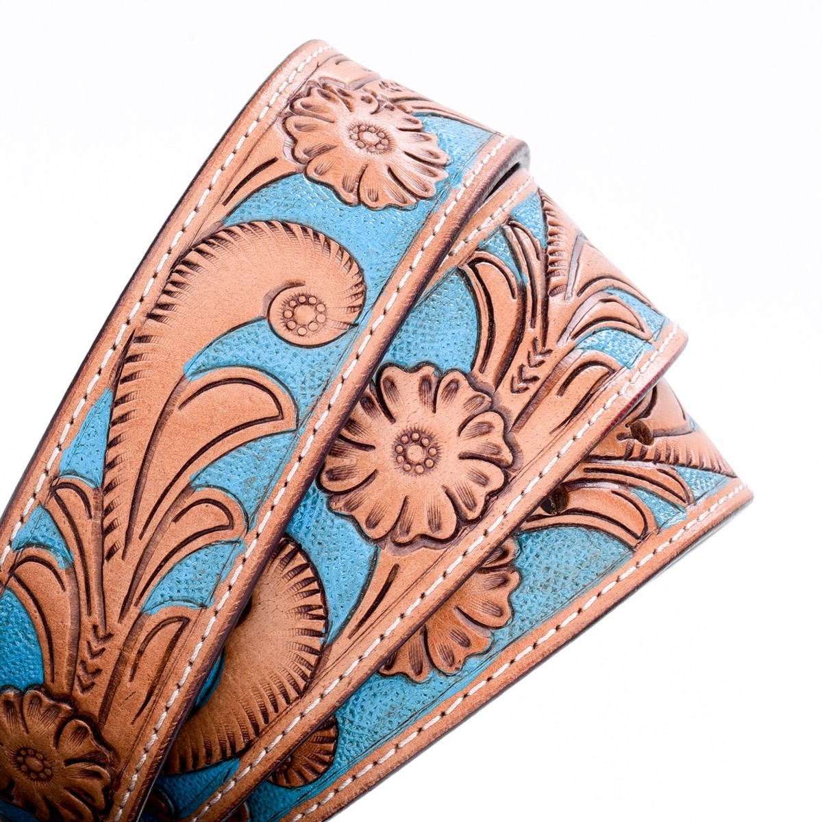 Full Grain Western Floral Engraved Buckle Leather Belt 1-1/2  display picture 2