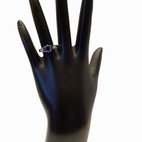 10K SOLID WHITE GOLD LAB CREATED SAPPHIRE & GENUINE DIAMOND RING SZ 6.5 - Picture 4 of 12