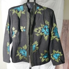 Silk Land Collection Vintage Black Floral Silk Button Down Jacket Size 2X