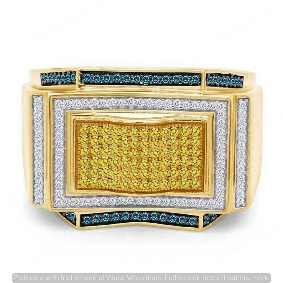 Anillo de boda de zafiro amarillo creado en laboratorio redondo de 4 quilates para hombre enchapado en oro amarillo de 14 k Foto 2 de 4