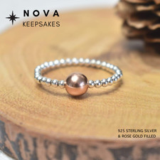 Stretch Ring with 6mm Rose Gold Bead Sterling Silver Beaded Ring