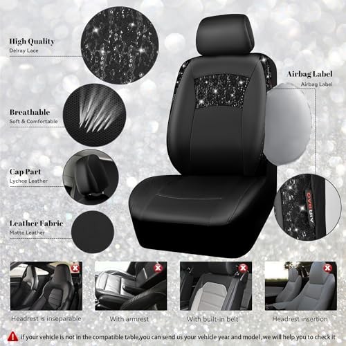 Universal Black Leather Lace Car Seat Covers Full Set for Women - Imagen 6 de 7