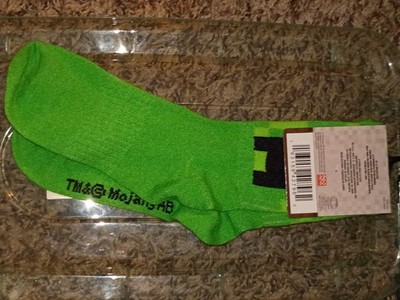 Minecraft Creeper Crew Socks Kids 4-7 Green/Black Lightweight 1 Pair