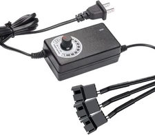 Delinx Triple 3-Pin and 4-Pin PC Fan Power Adapter, 12V Speed Black 
