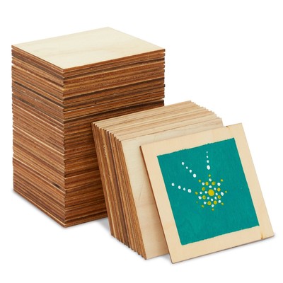 60 Pack Unfinished Wood Squares for Crafts, Blank Wood Pieces for DIY 3x3''
