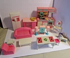 Large Lot Of 18 Barbie Vintage Furniture Kitchen Living Room Dining Table Stereo
