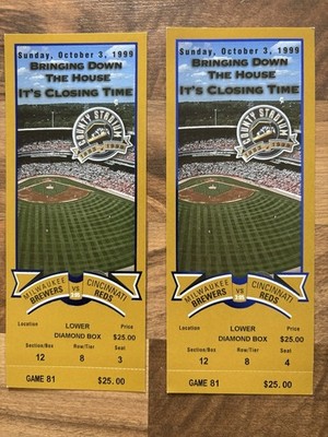 1999 Milwaukee Brewers Bringing Down The House It s Closing Time Ticket stubs.
