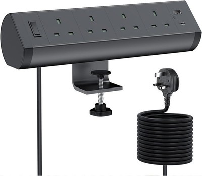Haylink Schreibtisch Steckdose mit USB 3-fach Verlängerungskabel Aluminiumlegierung Schalter