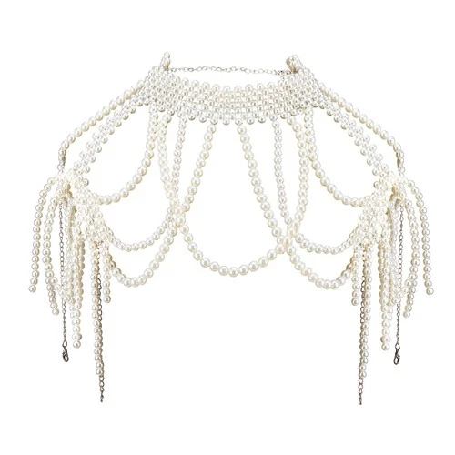 NICENEEDED Pearl Shoulder Necklaces, Bridal Wedding Shoulder Back Chain Boho