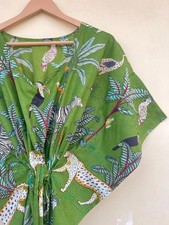 Indian Green Forest Handmade Cotton Kaftan Maxi Dress Women's Clothing Gown US