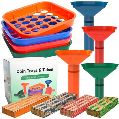 L LIKED Coin Sorter Tray & Coin Sorter Tube - 4 Color Coded Coin Separator Tr...