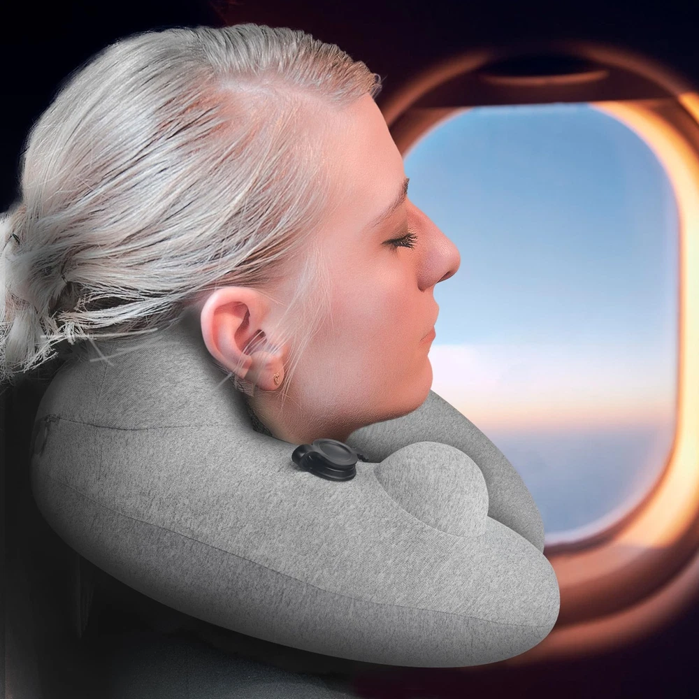 Travel pillow for airplane with Hood inflatable neck air pillow for cartravel