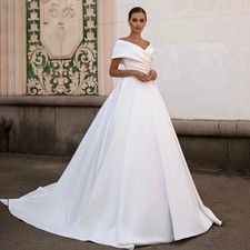 Fashion Off Shoulder Wedding Dress Satin A-Line Princess Bride Gowns Customized