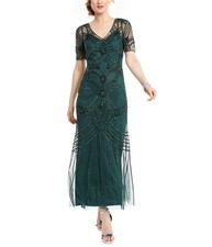 Adrianna Papell Womens Beaded Gown Dress, emerald, Petite, 6P