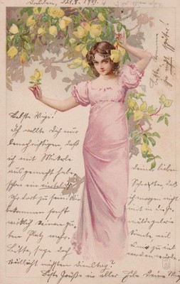 AK   JUNGE DAME MIT BLUMEN