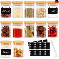 12Er Set GewüRzgläSer Eckig 200Ml Luftdicht Holzdeckel GewüRzdosen Glas BehäLter