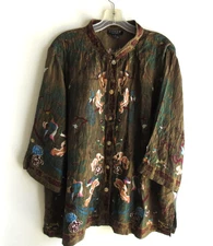 CITRON Santa Monica Womans Oversized Blouse 100% Silk SZ 1X Lagenlook Oversized