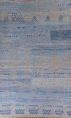 Blue Moroccan Large Rug 10x15 Hand-knotted Wool Abstract Modern Style Carpet