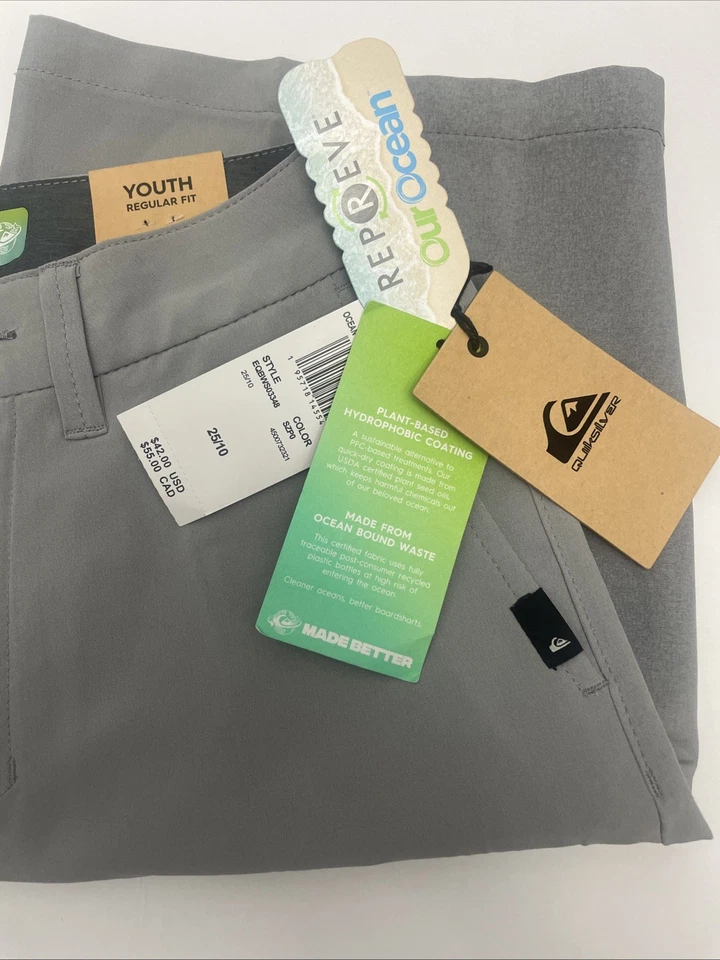 Pantalones Cortos Anfibios Quiksilver Dryflight Ocean Nuevos con Etiquetas Juveniles Calce Regular Talla 25 Gris Foto 3 de 4