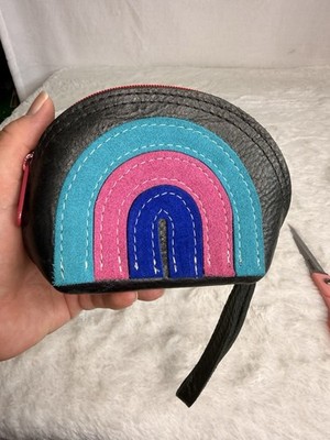 Vicki Jean Leather Design Co Rainbow DJ Wristlet Black Leather Pouch Handcrafted