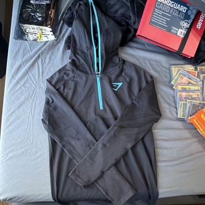 Gymshark Men's 1/4 Zip Hooded Pullover Hoodie Black/Blue Solid Size M