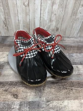 Polar Edge Women’s Rain Shoes Houndstooth Black White Red Size 9