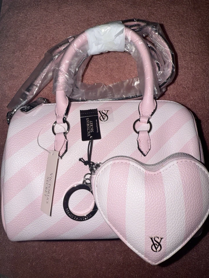 Victoria’s Secret Heritage Bandolera a Rayas MINI Bolso de Lona y Bolsa Juego de Llavero - Imagen 2 de 4