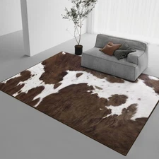 Washable Area Rugs for Living Room, 4x6 Soft Bedroom Rugs, Cowhide Print Non-...