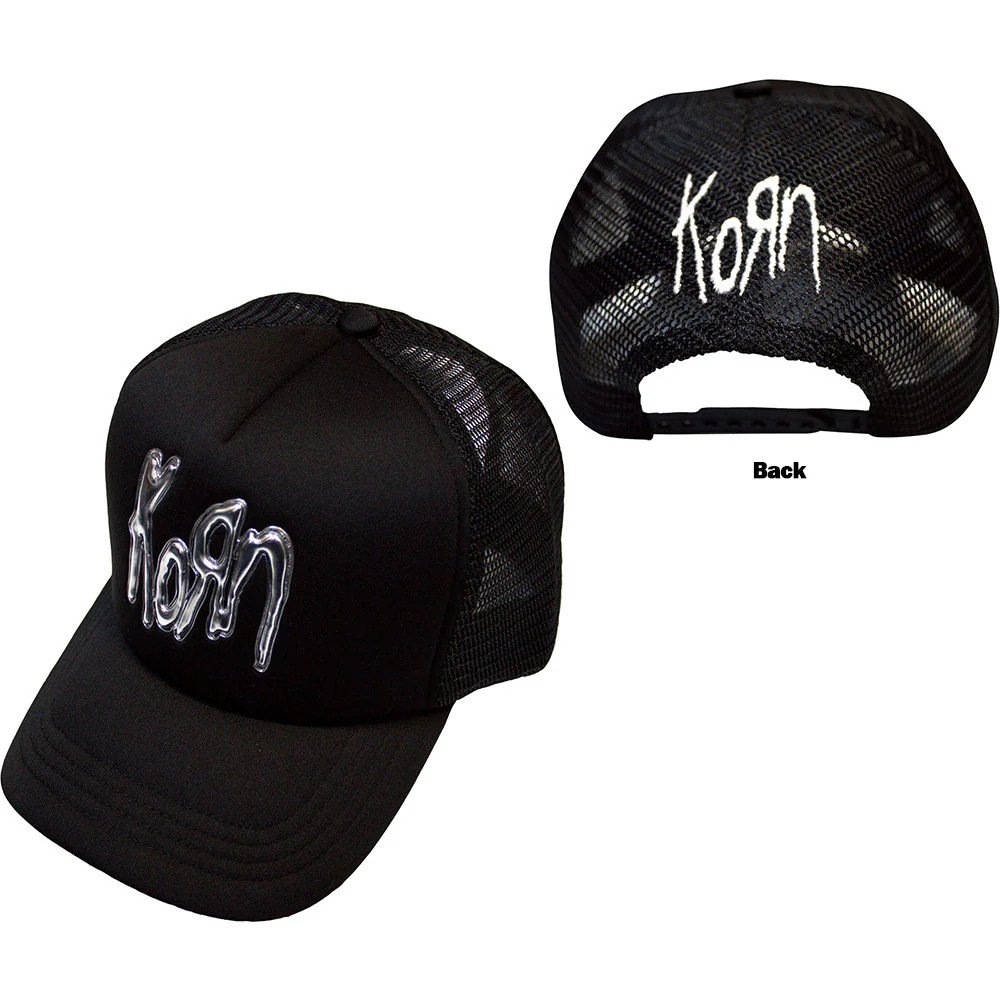 Korn Unisex Black Sonic Silver Band Logo Trucker Baseball Cap In - Image 3