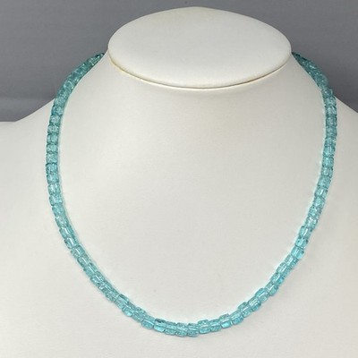 Blue Glass Bead Necklace Mini Tube Hand Cut Crackled Collar Retro Vintage 16''