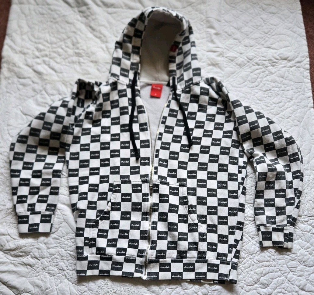 Spell Out Checkered Full Zip Hoodie Size Med