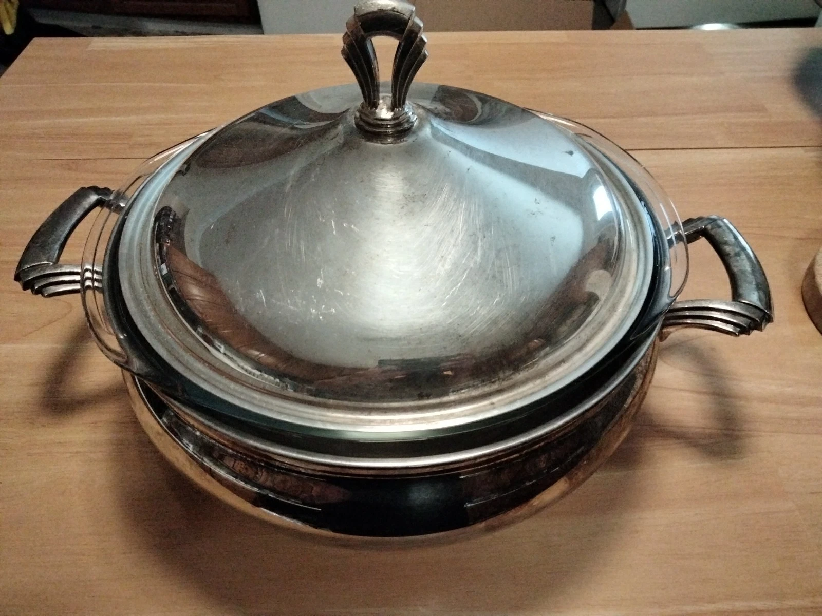 Vintage Silver-Plated Pie/Serving Dish Holder Pyrex Glass