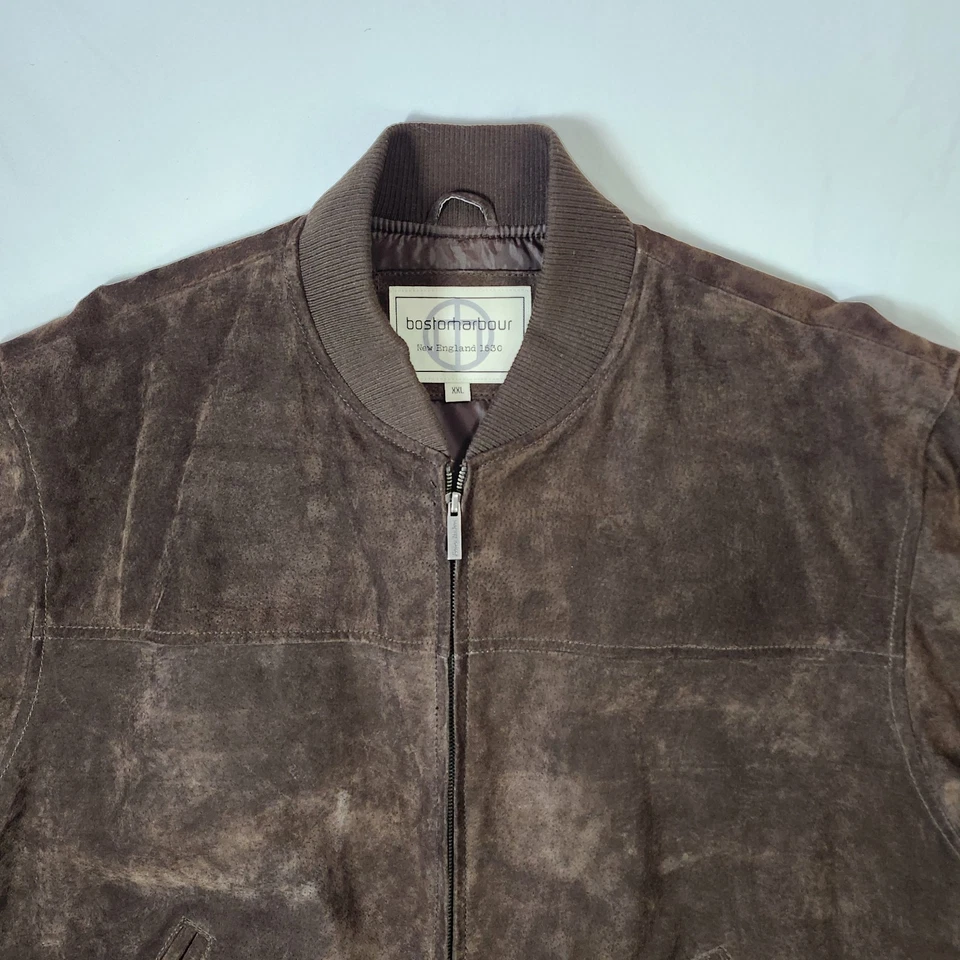 Boston Harbour Genuine Suede Leather Bomber Jacket Brown Men’s XXL Lined - Image 3 of 4
