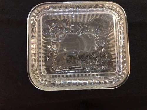 Vintage Federal Refrigerator Clear Glass Dish w/Fruit Embossed Lid