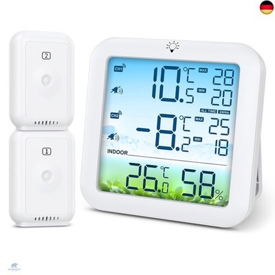 Brifit Kühlschrankthermometer, Gefrierschrank Thermometer mit 2 Sensoren, 