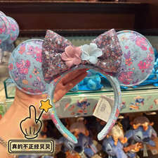 Authentic HKDL 2026 Stitch Angel Sequin Flower Bow Mickey Minnie Ear Headband