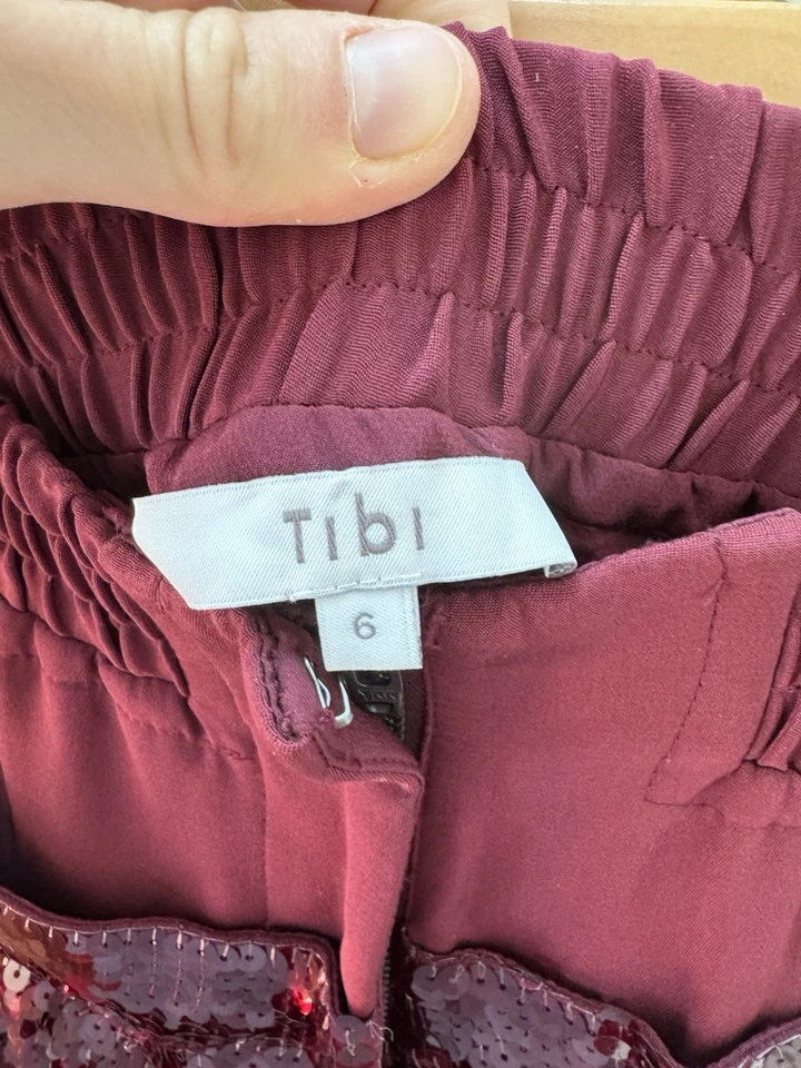 Falda Completa TIBI Borgoña Lentejuelas Doble Cintura Talla 6 Foto 4 de 4