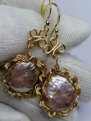 24 ct gold 925 Sterling silver Cultured Freshwater Coin Pearl earrings 579 - Image 1 of 4