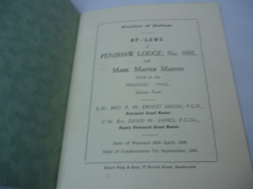Province of Durham - By-Laws of Penshaw Lodge No. 1055 of Mark Masters 1946 - Picture 3 of 3