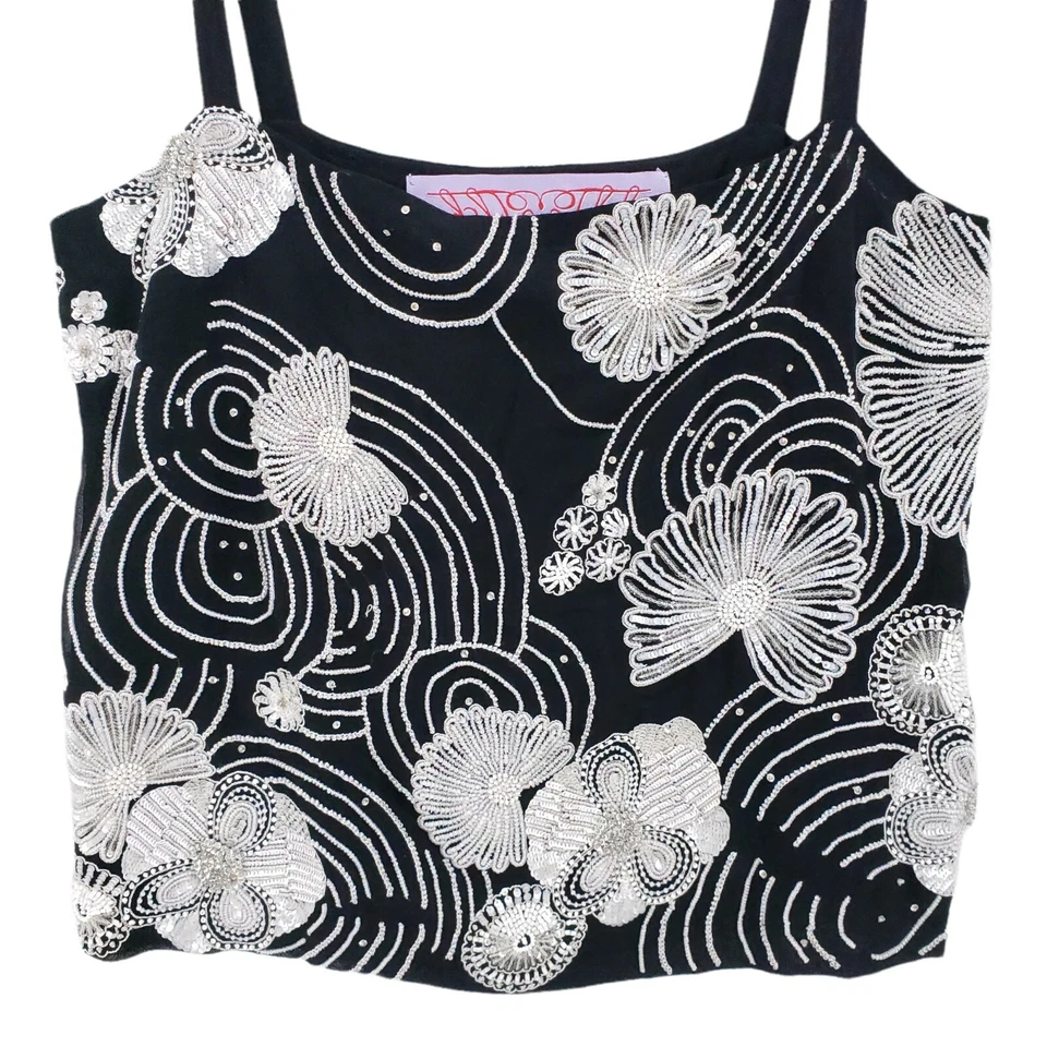 TULEH бисером блестки черный белый цветочный Майка блузка Cami камзол размер маленький? - Изображение 2 из 4