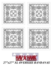 4 Hav-A-Hank XL BIG SIZE WHITE PAISLEY 27" BANDANNA Head Wrap Face Mask Scarf b