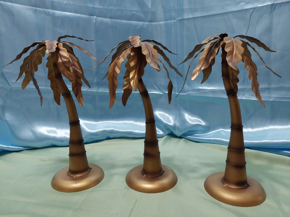 LOTE VINTAGE DE 3 PALMERAS DECORATIVAS DE ALUMINIO COLOR DORADO 11" Foto 4 de 4