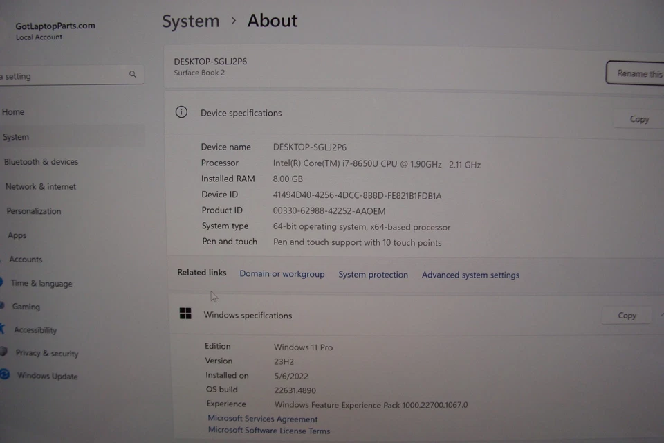 Microsoft Surface Book 2 1832 13.5"TOUCH i7-8650U 1.9GHz 8GB 1TB SSD BAD Battery - Image 3 of 4