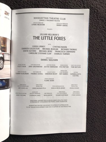 The Little Foxes Laura Linney Cynthia Nixon Michael McKean New 2017 Playbill NYC - Picture 4 of 9