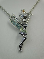 Disney Tinker Bell Necklace Colorful Crystals Silver Plated 18" w/ 2" Extender